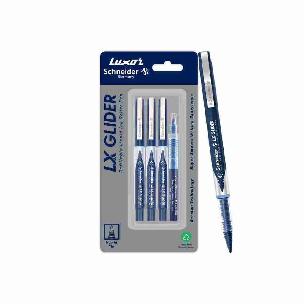 Luxor Schneider LX Glider Liquid Ink Roller Pen with 1 Refill - Blue, Pack of 3