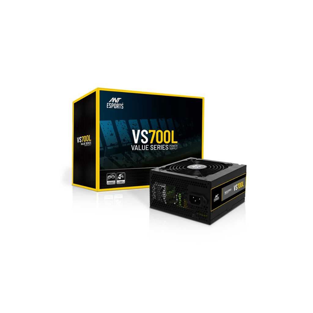 Ant Esports VS700L Non-Modular High Efficiency Gaming Power Supply PSU with 1 x PCIe and 120mm Silent Fan