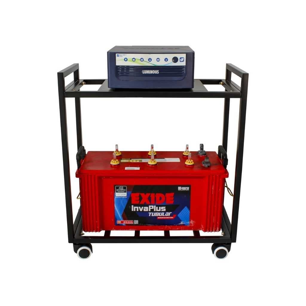 D&V Engineering 2-Tier Metal UPS Inverter Stand with Rolling Caster Wheels Heavy Duty Mobile Holder for Home, Office, Industrial Use Max Load 150KG Fits Single Battery