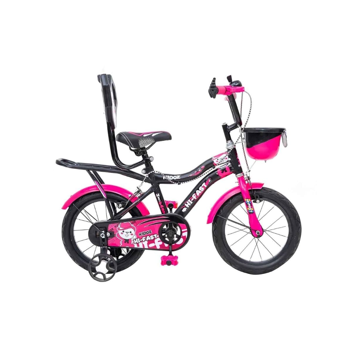 HI-Fast 16 Inch Kids Cycle with Training Wheels & Carrier (Pink)