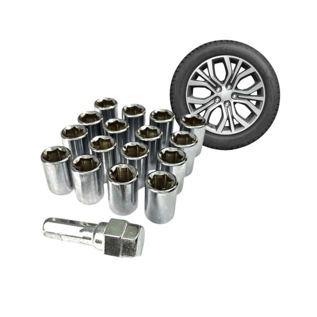 Kylo 12x1.5 Chrome Plated Anti-Rust Alloy Wheel Kit/Nut with Dual Hex Key (Pack of 16)