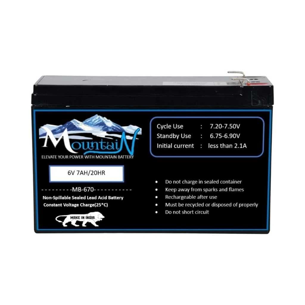 Mountain Battery 6V 7AH/20HR Non-Spillable Sealed Lead Acid Battery MB-670