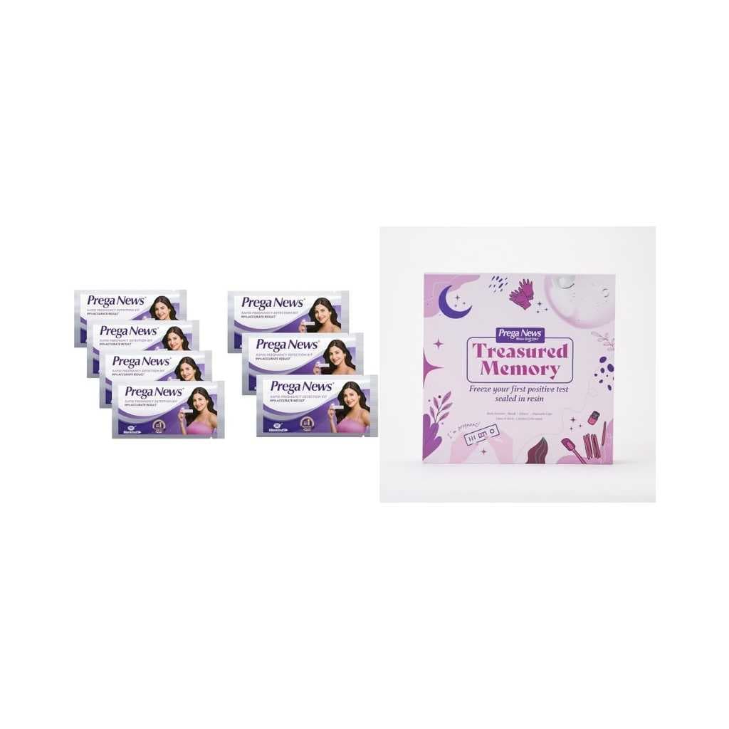 Prega News Test Kit One Step Urine HCG Pregnancy Test Kit Device (Pack of 7 Kits) with Prega News Treasured Memory Resin Kit