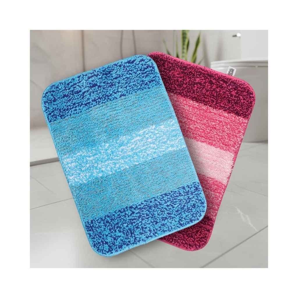 SARAL HOME EASY LIVING Microfiber Striped Anti-Skid Bath Rectangular Mats