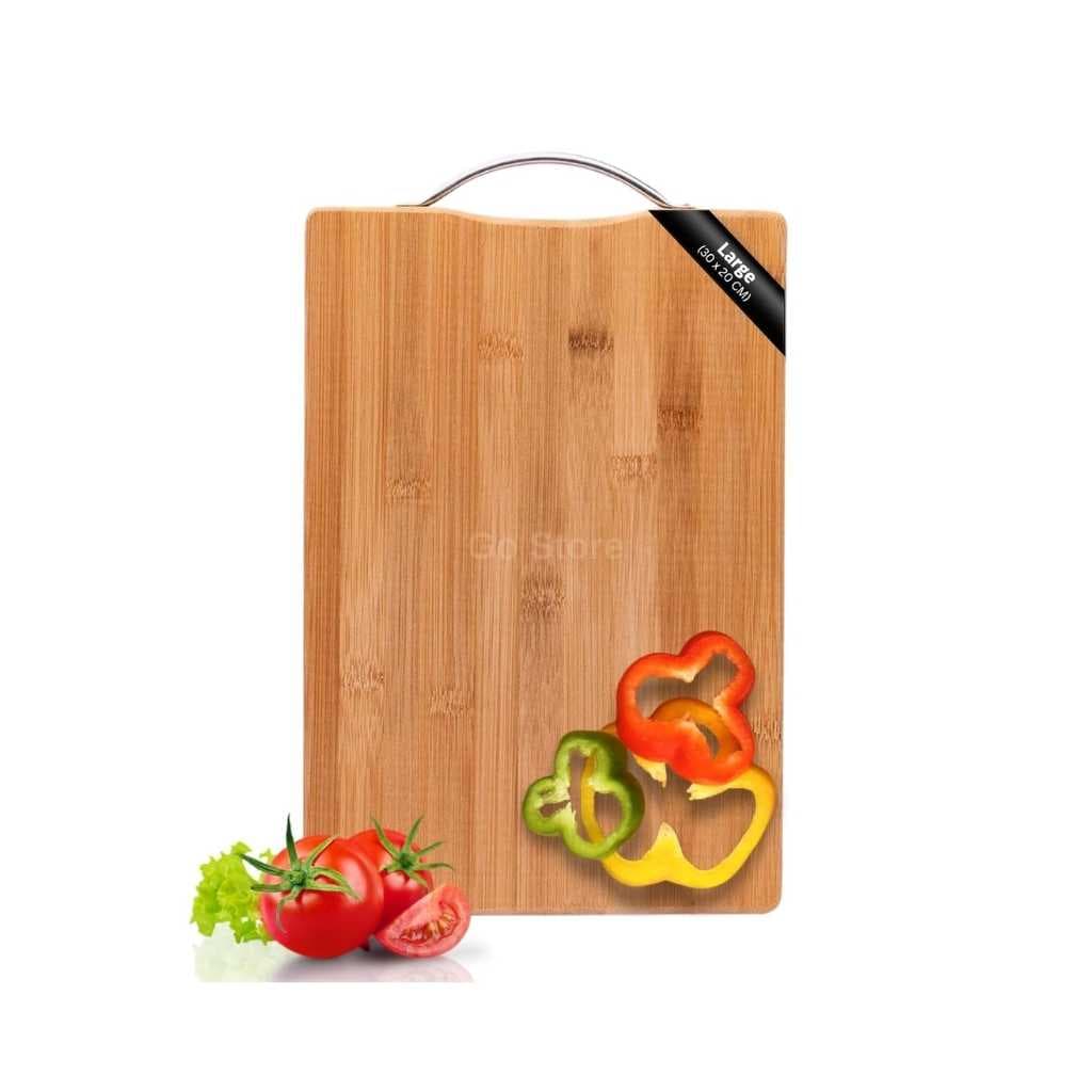 Go Store Large Non-Slip Wooden Bamboo Cutting Board with Stainless Steel Handle