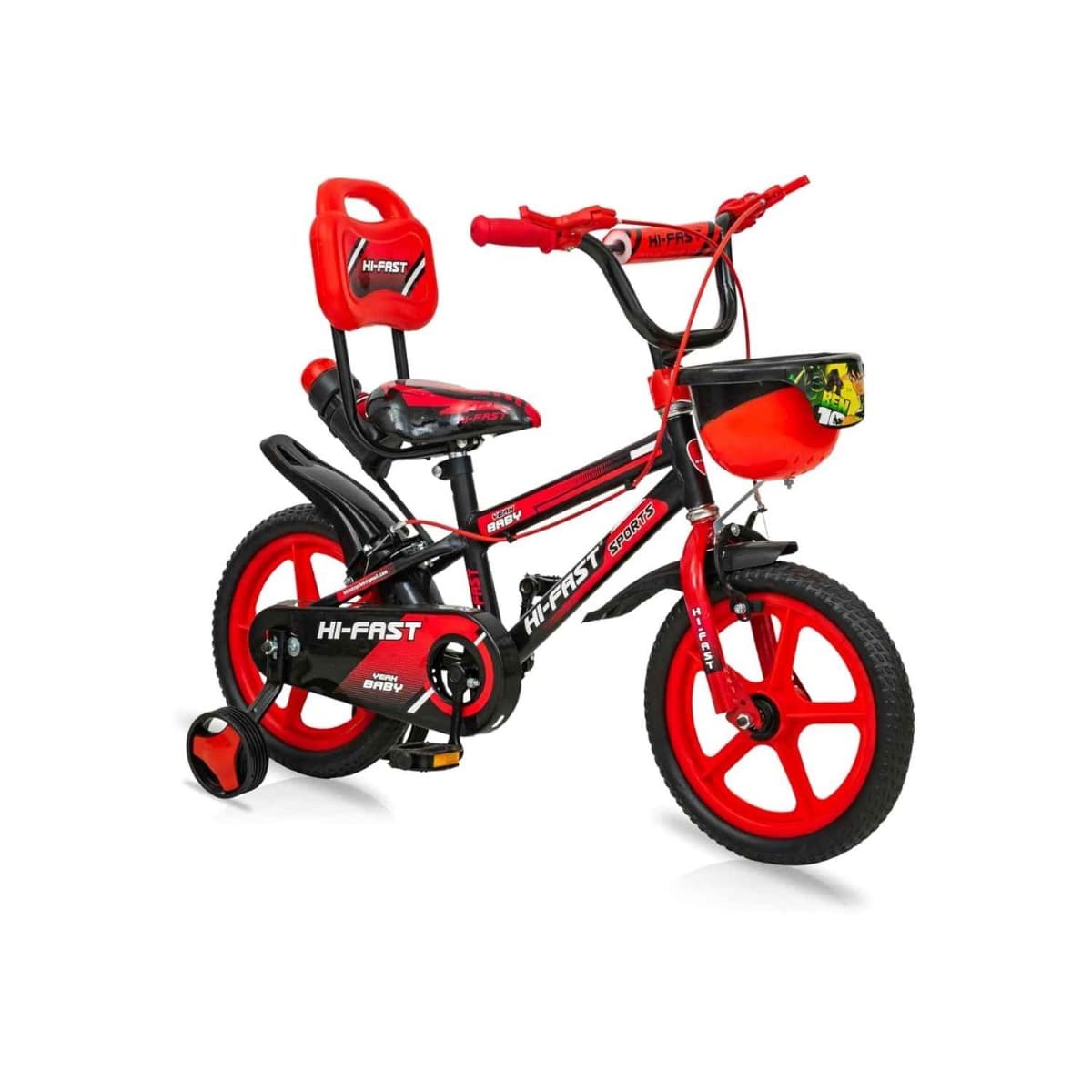 HI-Fast 14 Inch Sports Kids Cycle with Training Wheels (Red)