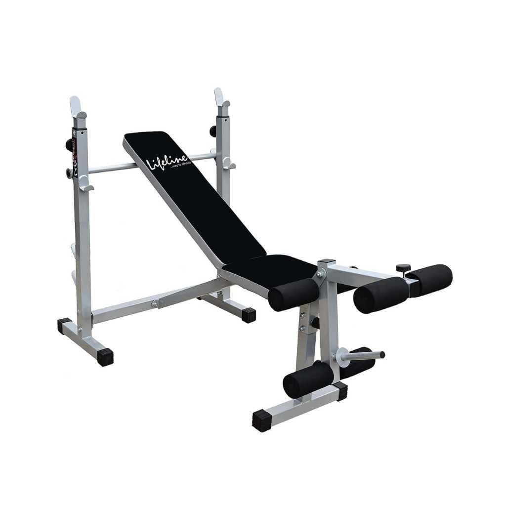 Life Line Multi Adjustable Weight Bench with Leg Curl, Leg Extension & Barbell Rack