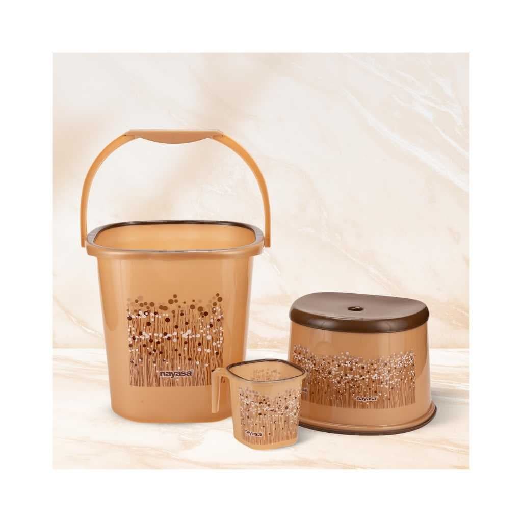 Nayasa Square Ring Funk Plastic Bathroom Set with Bucket, Mug and Stool