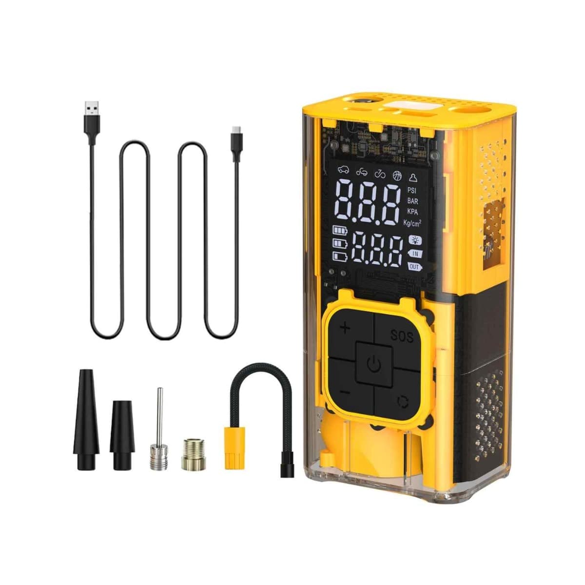 Portronics Vayu 3T Transparent Portable Tyre Inflator 150 PSI