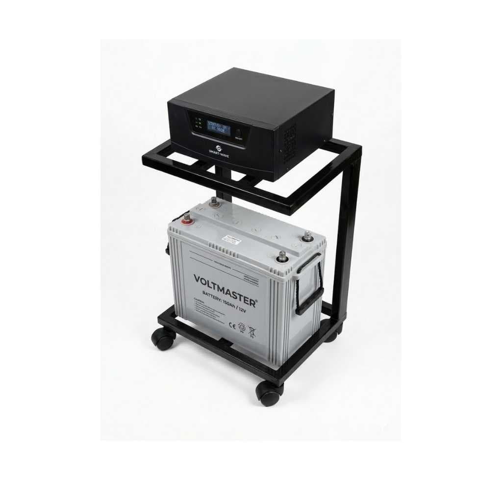 Smart Wave Heavy Duty Inverter Battery Trolley with Wheels Metal UPS Stand for 150Ah 12V Battery & Inverter Portable Storage Rack Stand (Black)