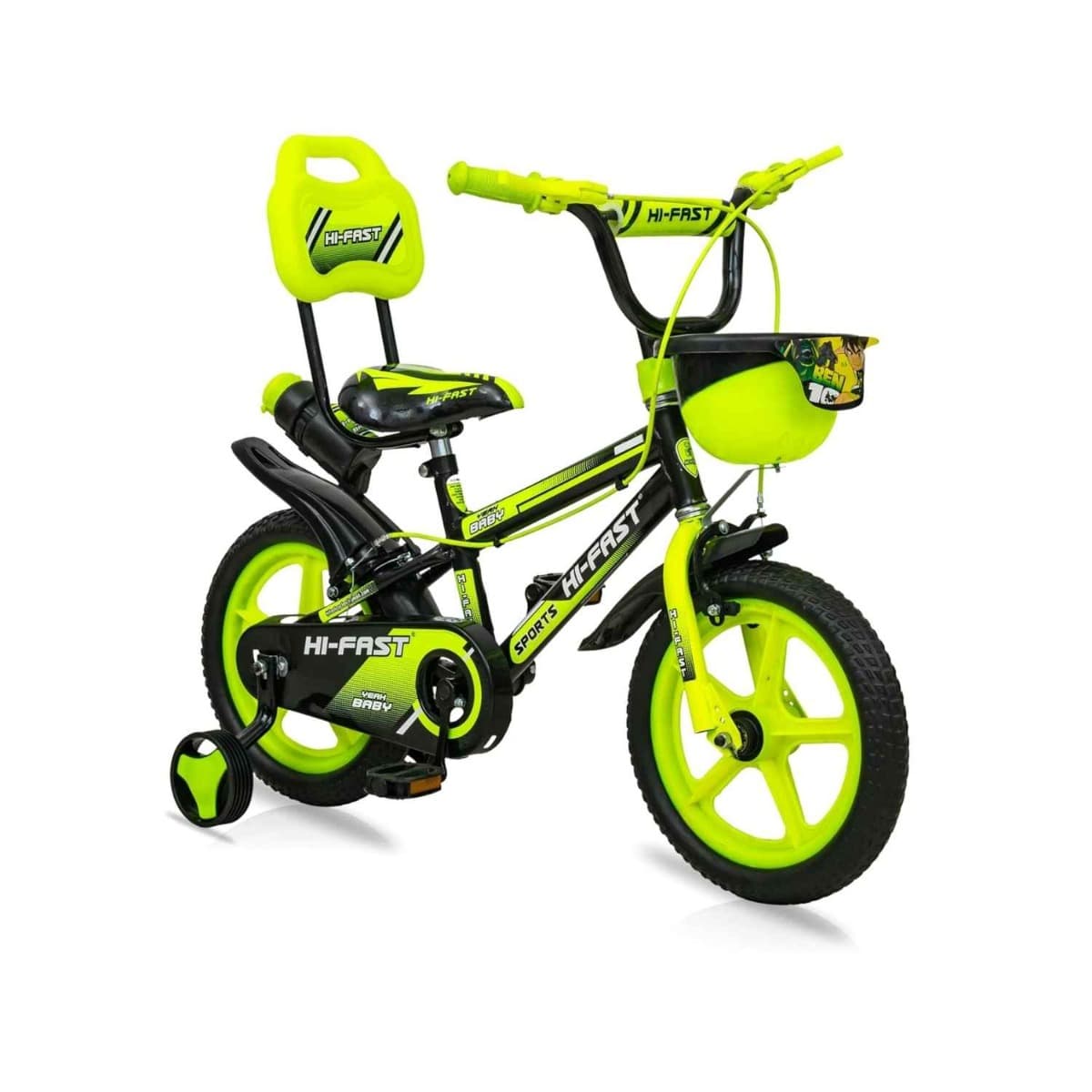 HI-Fast 14 Inch Sports Kids Cycle with Training Wheels (Green)