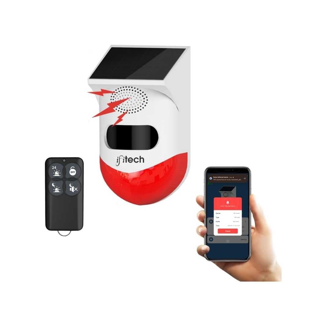 IFITech Wi-Fi Solar Motion Sensor Alarm with Strobe Light & 120 dB Siren