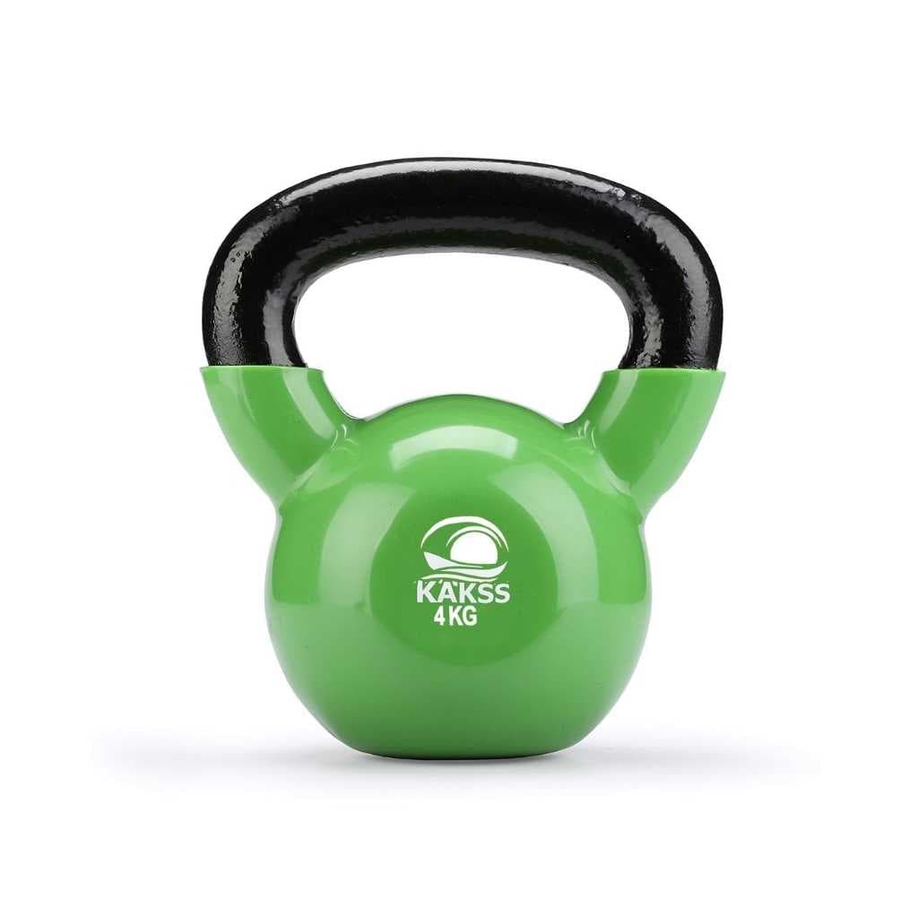 Kakss Vinyl Half Coating Kettlebell for Gym & Workout (4 KG Green)