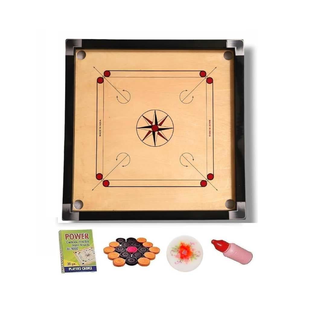 Premium Matte Finish Carrom Board with Striker, Coins & Powder