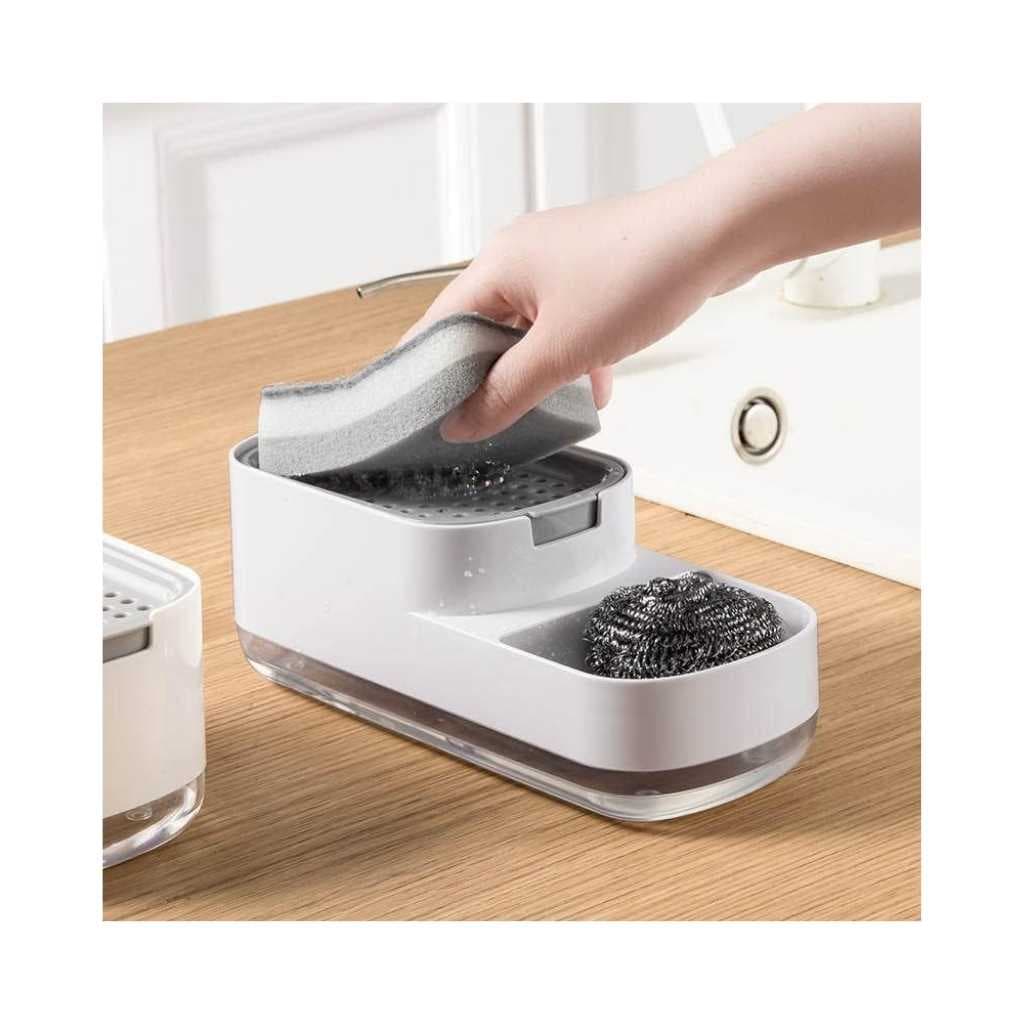 Zollyss Soap Dispenser for Kitchen Sink Hollow Tray 2-in-1 Liquid Plastic Kitchen Soap Dispenser with Sponge Holder