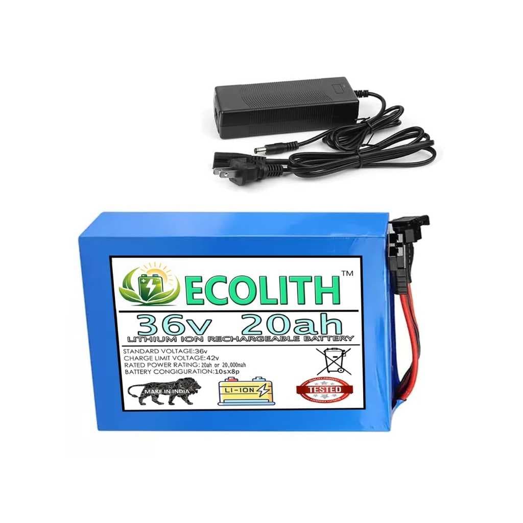 36V 20Ah Rechargeable Lithium-ion Battery with Charger for Electric Cycles, E-Bikes, Tricycles & Industrial Machines