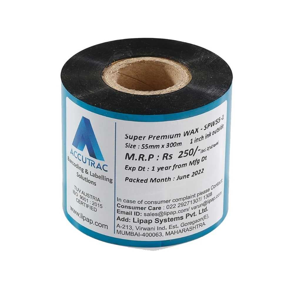ACCUTRAC 55mm x 300 Meter Thermal Transfer Barcode Ribbon Super Premium Wax Pack of 3