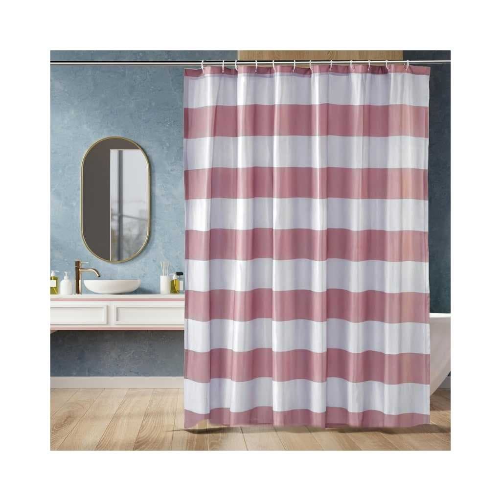 Amazon Basics Polyester Striped Shower Curtain with Hooks, 6ft, Grey