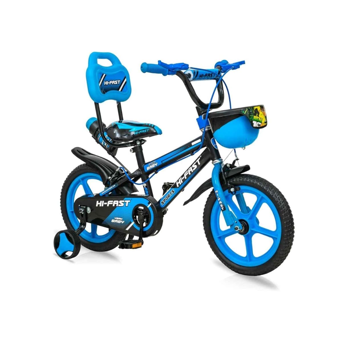 HI-Fast 14 Inch Sports Kids Cycle with Training Wheels (Blue)