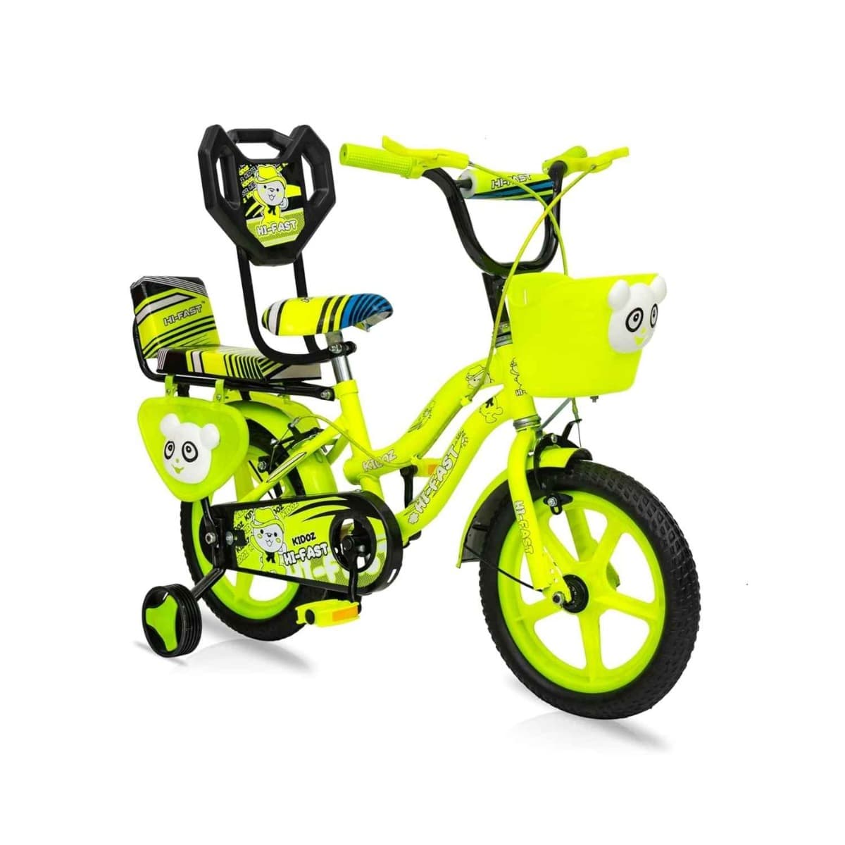 HI-Fast 14 Inch Kids Cycle with Back Seat & Training Wheels (NGreen)