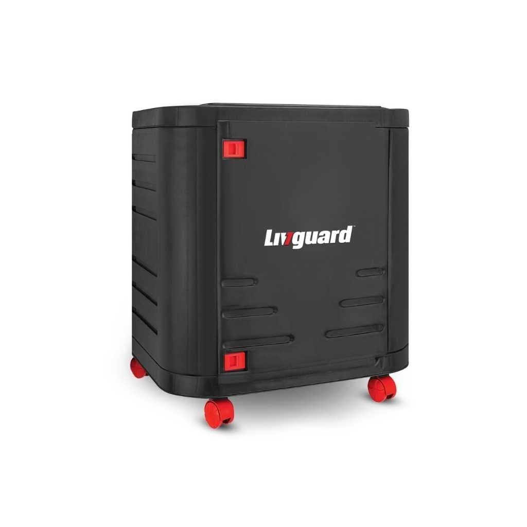 Livguard Inverter Battery Trolley with Covered Box Support Single JumboFlat PlateTall Tubular Battery Heavy-Duty, Easy-Move Stand for Inverter and Battery - Black Red