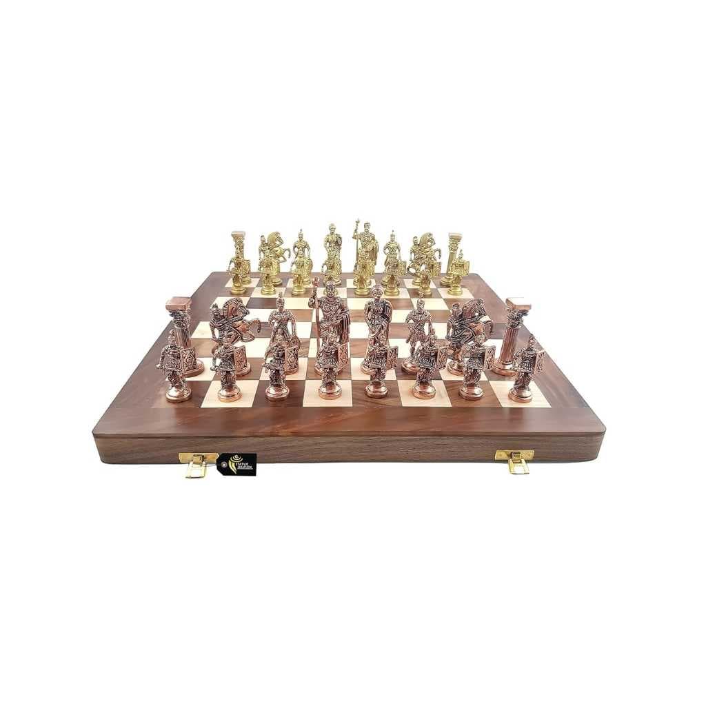 STATUESOLUTION Chess Set with Brass Sculpted Pieces in Ancient Roman Style