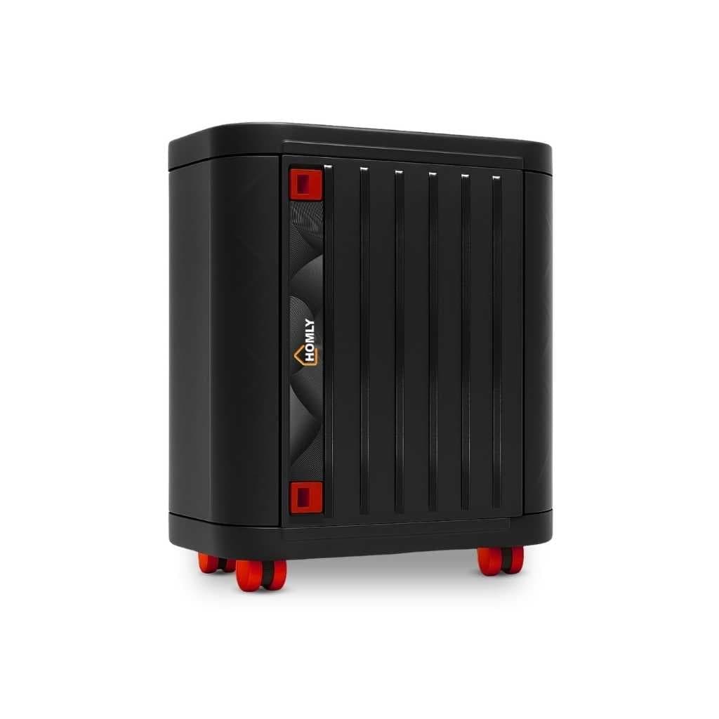 Homly Inverter & Battery Trolley with Front Door Heavy Duty Inverter Stand with Cover Box & 6-Wheel Mobility Support Single Flat PlateShort TubularTall Tubular Battery - Black Red