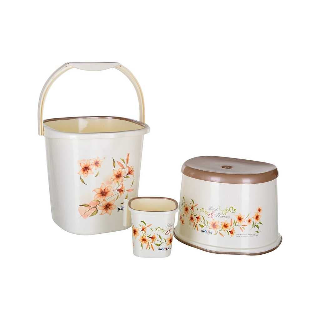 Nayasa Square Ring DLX Plastic Bathroom Utility Combo with Bucket, Mug and Stool