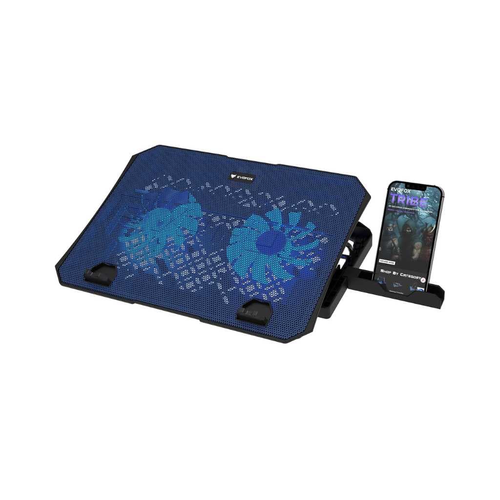 EvoFox Frost Laptop Cooling Pad with Phone Stand, 2 Silent Fans, LED Lights, Adjustable Angles