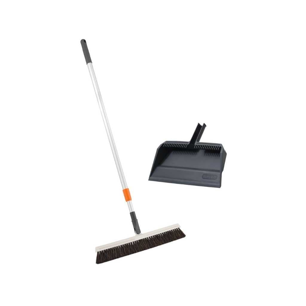 Superio 18" Horse Hair Broom with Telescopic Handle & 16" Gray Dustpan Set