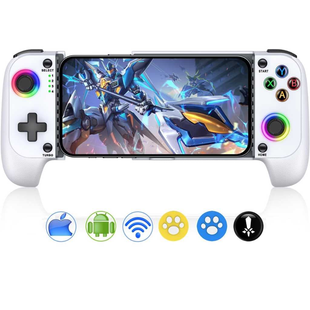 PunnkFunnk Bluetooth Smartphone Gamepad with Hall Effect Joysticks (White)
