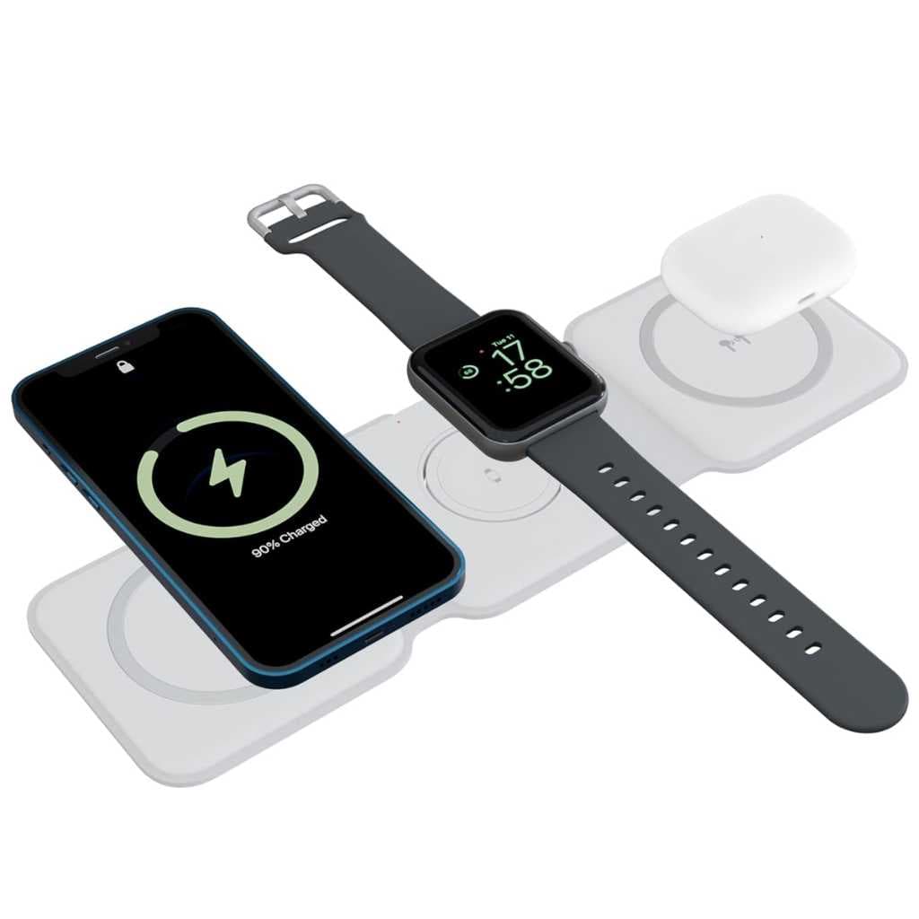 Ambrane AeroSync Tripad 3-in-1 Wireless Charger 20W – White